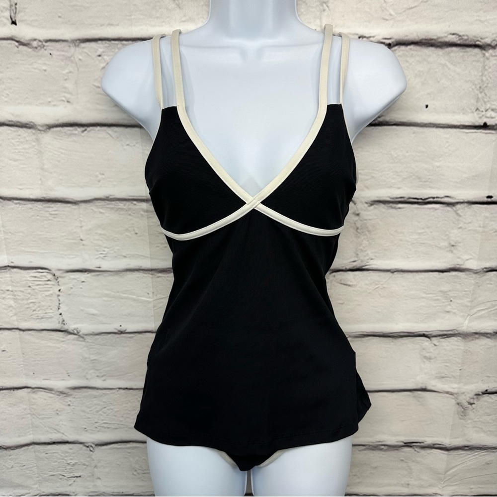 Athleta Black With Off White Trim Two Piece Tankini Bikini Women's Sz S … - Picture 3 of 11